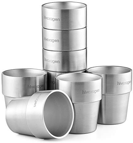 Hivexagon 300ml Set aus 8 Doppelwandigen Edelstahl becher edelstahl tasse- Ideal Für Kalte Getränke - Spülmaschinenfest HG298