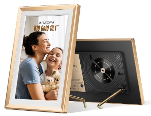 ARZOPA D10 Metall Digitaler Bilderrahmen 10,1 Kostenloser Cloud Storage WLAN Bilderrahmen Digital HD Touchscreen KEIN Abonnement Teilen Fotos Videos Individuelle Grußkarte zum Verschenken - D10 Gold