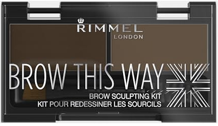 Rimmel London Brow This Way Augenbrauenpuder-Modellierset, gepflegtes Finish und ultimative Präzision mit Duo Compact Formula, Dunkelbraun, Pulver 0,04 oz, Wachs 0,03 oz
