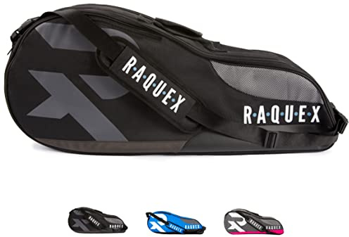 Raquex Schlägertasche - Blau/Schwarz/Magenta - für Tennis-, Badminton- und Squashschläger. Tennistasche für bis zu 6 Schläger + Zubehör + Sportschuhe