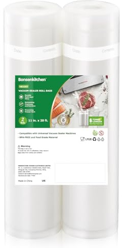 Bonsenkitchen Vakuumrollen 2 Rollen 28x600cm Vakuumierfolie | Profi Vakuumbeutel für Vakuumierer & Lebensmittel Vakuumiergerät, BPA-frei, Kochfest und Sous Vide Gefrierbeutel, VB3207
