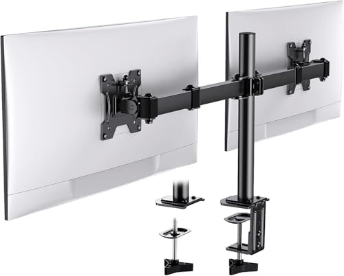 HUANUO Monitor Halterung 2 Monitore für 13-30 Zoll Bildschirme, Gaming Monitorhalterung 2 Monitore Höhenverstellbar, Bildschirmhalterung Neigen Schwenken, 10 kg pro Arm, VESA 75/100