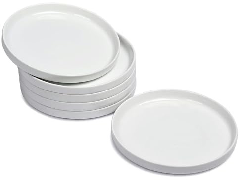 WishDeco Kleine Dessertteller 6er Set, Kuchenteller Porzellan 18cm, Frühstücksteller Weiß mit Randerhöhung, Vorspeisenteller Weiss, Mini Speiseteller für Salat, Pasta, Brot