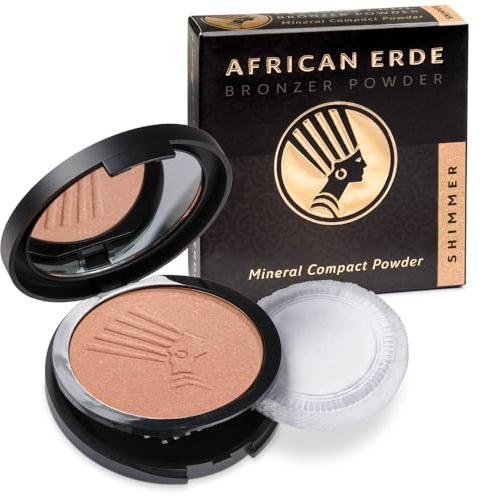 AFRICAN ERDE Bronzing Compact Powder SHIMMER 10g | Vegan | Mineral Puder mit feinem Glitter | Bronzer für strahlende Bräune & Glow | Spiegel & Quaste | Mikrofein | Alle Hauttypen