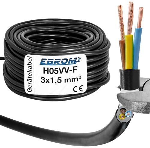 Schlauchleitung Gerätekabel H05VV-F 3G1,5 mm² - 3x1,5 mm² - schwarz - 5/10 / 25/50 oder 100 Meter wählbar, Ihre Auswahl: 3x1,5 mm2 - Länge: 10 Meter