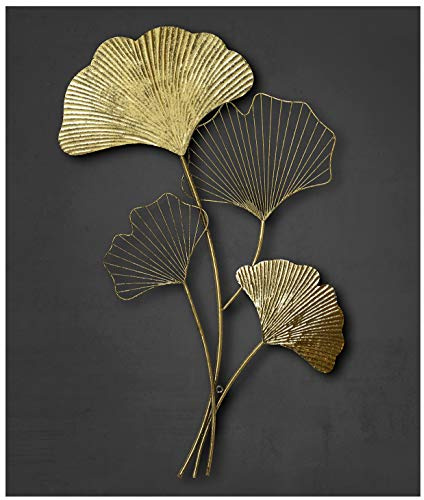 ZEYA Wanddeko Metall Ginkgo, 46 x 75 cm, 3D Deko Wand, Ginkgo Blätter gold, Wandskulptur Metall als edles Wohnaccessoire & Deko für neues Zuhause