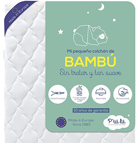 P'tit Lit - Babymatratze aus Bambus | 70x140 cm | Weiche und saugfähige Viskose | Ohne chemische Behandlung | Abnehmbar | OekoTex® | Dicke bis zu 10 cm