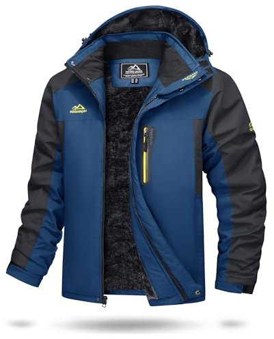 TACVASEN Herren Warme Skijacke Gefütterte Winterjacke Wasserabweisende Funktionsjacke mit Abnehmbarer Kapuzen