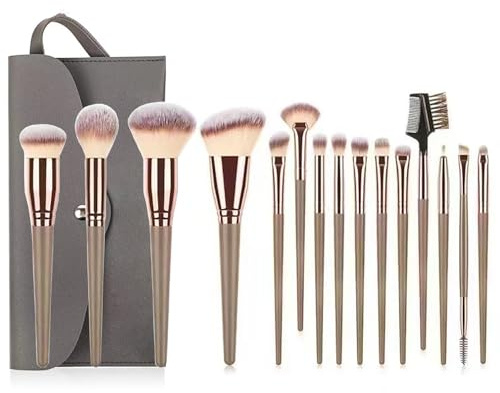 YPYMOD 15 Stück Pinselset Makeup Professionelles Make up Pinsel set, Highlights, Konturen, Pinsel in Reisegröße, Mit Dunkelgrau Schminktasche