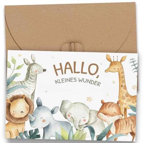 Karte zur Geburt für Mädchen und Jungen - Premium Glückwunschkarte zur Geburt Baby mit Umschlag Willkommen kleiner Stern Grußkarte mit niedlichen Bären Wolken - Geschenk zur Geburt Klappkarte(A6)