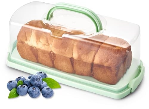 Ohuhu Kuchen Transportbox Kastenform, Kuchenbehälter Rechteckig mit Deckeln und Tragegriff, Kuchentransportbox für 33 x 13 x 9,5 cm Kastenkuchen, Geschenk für Familie & Freunde