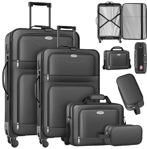 KESSER® Reisekoffer Set 4-teilig | Trolley Kofferset Stoffkoffer mit 3-Ziffern-TSA-Schloss, 360° Rollen & Teleskopgriff | Kosmetiktasche Handgepäck Leichter Koffer & große Koffer