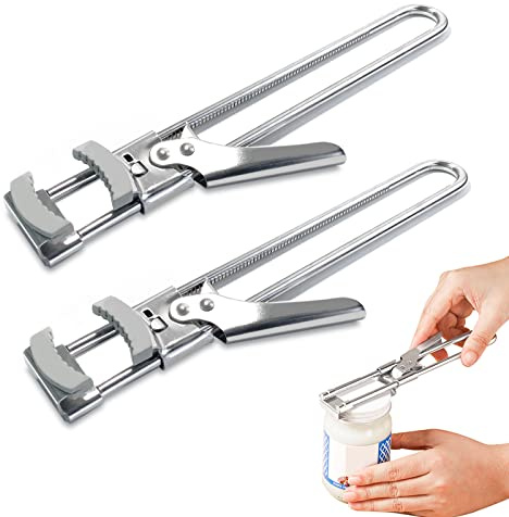 2 Stücke Glasöffner Deckelöffner Edelstahl, Dosenöffner Manuell für Schraubgläser Verstellbare, Schraubdeckelöffner für Senioren Arthritis Frauen
