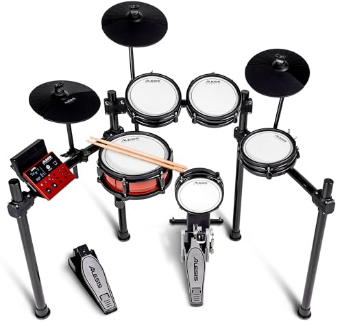 Alesis Nitro Pro Schlagzeug Elektronisch mit leisen Dual Zone Mesh Pads, 500+ authentischen BFD-Sounds, Bluetooth, Drumeo, USB-MIDI, Double Kick kompatibel