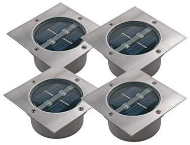 Ranex 4er SET moderner Solar LED Bodeneinbaustrahler 4-eckig in Edelstahl/Glas für Außen
