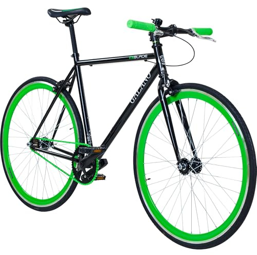 Galano 700C 28 Zoll Fixie Singlespeed Bike Blade 5 Farben zur Auswahl, Rahmengrösse:56 cm, Farbe:schwarz/grün