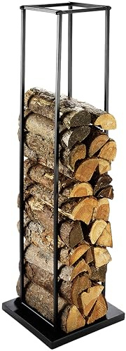 Kobolo Kaminholzregal aus Metall, 115 cm hoch, schwarzer Lack, Brennholzregal für Innen, Holzaufbewahrung, Feuerholzregal, Kaminholzständer für ein edles Ambiente