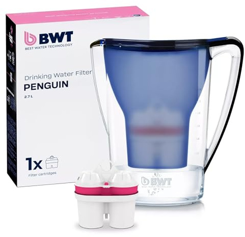 BWT Wasserfilter Penguin inkl. 1 Filterkartusche Blau 2,7L | Filter mit 1 Magnesium Filterkartusche | Wasserfilter Trinkwasser | Filtert Kalk, Chlor, Blei & Kupfer