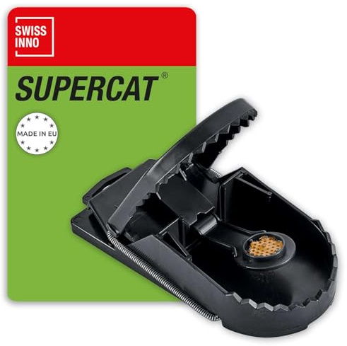 SWISSINNO Rattenfalle Schlagfalle SuperCat für Ratten mit Köder – Extra Starke, Wiederverwendbare mit Erdnussbutter-Lockstoff – Hygienisch & sofort einsatzbereit - 1 Falle