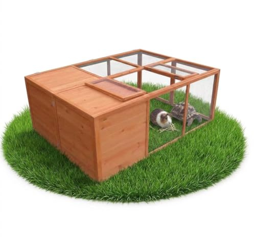 Melko Kleintierstall draußen Outdoor Klappbarer Hasenstall ca. 160x119x60 cm aus Holz mit Gitter Freilaufgehege