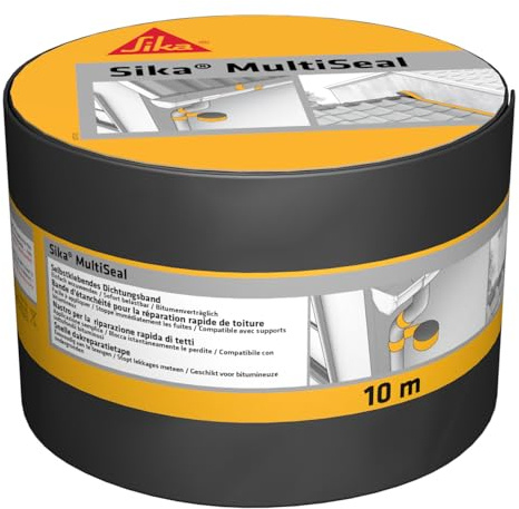 SIKA – Dichtungsband MultiSeal - Grau-Grün – Außenbereich - Selbstklebend & wasserdicht - Bituminös - Für Schnellreparaturen gegen Nässe und Zugluft - Überstreichbar - 10 m lang x 100 mm breit