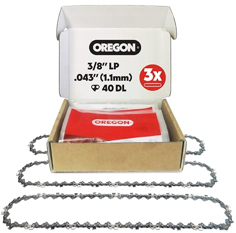 Oregon 3-er Pack Sägekette 3/8 LP Teilung, 0,43 Zoll (1,1 mm) Stärke, für 10 Zoll (25 cm) Führungsschiene, 40 Treibglieder - Geringer Rückschlag Ersatzsägekette für Ryobi, Husqvarna, Makita und mehr
