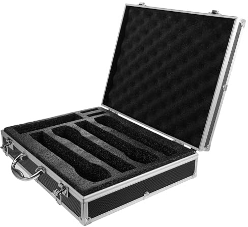 Cabilock Mikrofonkoffer für Reise mit Griff, Schützt 4 Mikrofone | Aluminiumlegierung und Schaumstoff, Stoßfest und Staubdicht, mit Kabeln, Silikonringen und Schwammabdeckungen