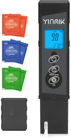 YINMIK pH Messgerät Wasser, pH Wert Messer, pH Monitor mit Farbdisplay | Digitaler pH Tester Pool pH Lesegerät pH Testkit für Aquarien Test säuren und Basen für Trinkwasser Hydrokultur Grow pH Meter