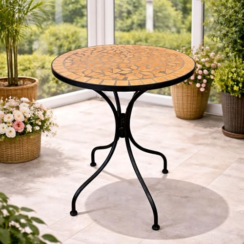 Dekorativer mediteraner Mosaik Tisch Mosaiktisch Gartentisch Gartenmöbel Bistrotisch Ø60 x 70cm Terrakotta
