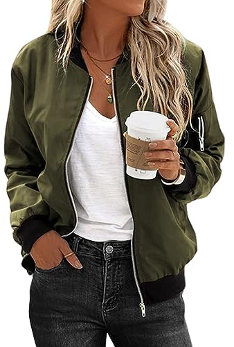 Zeagoo Bomberjacke Damen Jacke Kurze Blouson Leicht Langarm Übergangsjacke | Sommerjacke Damen,Dünne Herbstjacke,Sweatjacke mit Taschen für Fruhling Sommer Herbst,Zip Up Pilotenjacke