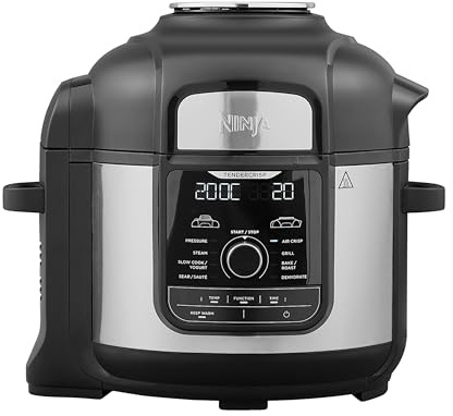 Ninja Foodi MAX Multikocher, 7,5L, 9-in-1 Multicooker, Pressure Cooker Schnellkochen, Air fryer Heißluftfrittieren, Slow Cooker Langsamkochen, Grillen und mehr, gebürsteter Stahl & Schwarz, OP500EU