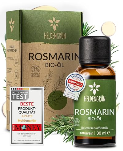 Heldengrün® BIO Rosmarinöl [HOCHDOSIERT] Natürlicher Haar-Booster - 100% naturreines Rosmarin Öl für Haare & Kopfhaut - Ätherisches Rosmarinöl Haare