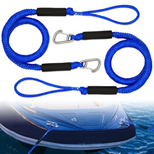 iKALULA 2 Stück Bungee Dock Line, Festmacher Seil mit Haken | mit Karabinerclip, doppelt geflochtene Dockschnur, für Boote Kajak Jetski Pontoon Kanu, robust und flexibel, Blau