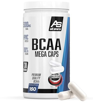 ALL STARS BCAA Mega Caps - 150 BCAA Kapseln hochdosiert vegan, 5000mg BCAAs pro 5 Caps, 2500mg Leucin + 1250mg Valin + 1250mg Isoleucin