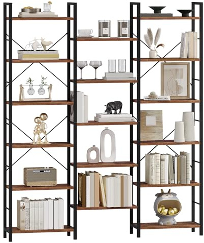 Hzuaneri 186 cm Bücherregale, Standregale, Regal mit 17 Fachböden, 6 Etagen, Verstellbarer Abstand, 24 x 152 x 186 cm, Tragfähigkeit 340 kg, Wohnzimmer, Büro, Vintage Braun-Schwarz BC10101B
