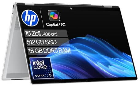 HP OmniBook X Flip NG AI Intel Core Ultra 5-226V (8C) 2in1 Laptop, Next Gen KI Copilot+ PC, 16 2K 1920 x 1200 Touchscreen, 40 NPU Tops, 16GB LPDDR5X 8533, 512 GB SSD, Win 11, QWERTZ, Silber