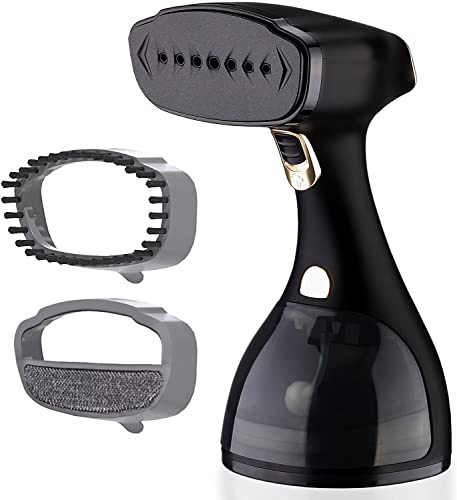 LEBENLANG Steamer Dampfglätter TESTSIEGER - 1500W & 300ml inkl. Bügelhandschuh & Aufsätze I Pro Dampfsteamer für Kleidung & Clothing I Dampfbügeleisen Stiemer Bügeleisen Handheld steam iron - Schwarz