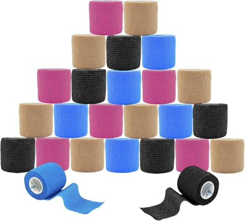 ANAMPION Selbsthaftende Bandage 24Rollen,5cmx4.5m Non-Woven Haftbandage Selbstklebend für Mensch und Tier,Flexibel Selbstklebender Verband für Sprunggelenke Schwellung,Sport,Haustiere(4-Farbe Mix)