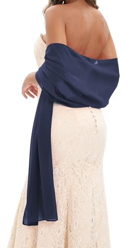 GIBZ Damen Chiffon Elegant Lang Schal Einfarbig Transparent Marineblau