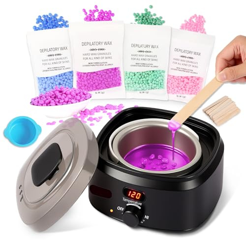 Waxing Set,Wachs Haarentfernung,Digitales Wachswärmer Wax Maschine Enthaarungswachs mit 400g Wax,20 Wachsstäbchen,Silikonschale,Warmwachs haarentfernung zu Hause,Waxing Maschine Set für Ganzkörper