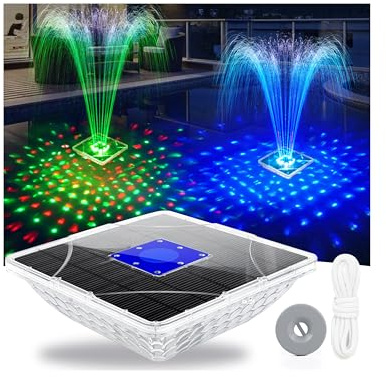 LanBlu Solar Springbrunnen für Außen mit Unterwasser Lichter, 24 * 24CM Springbrunnen Pool Schwimmend, 2 Modi Springbrunne Solar, Pools Wasserfontäne mit Anker, Brunnen für Pools Teich Garten