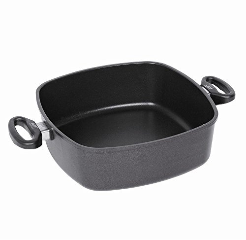 AMT Gastroguss Eckpfanne 28 x 28 cm, 9 cm hoch, Bräter mit Seitengriffen, nicht induktionsgeeignet, backofenfest, Lotan® Antihaft-Veredelung, Gusspfanne (Aluguss), AMZN-E289