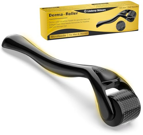 Bartroller 0,5 mm–Derma-roller mit 540 Titan-Nadeln für Bartwuchs & Haarwachstum, professioneller Microneedling Roller für Gesicht, Kopfhaut&Körper–Männer & Frauen, Anti-Aging,Hautpflege(Glossy Black)