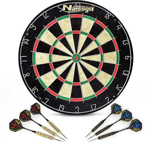 Naissgo Bristle Dartscheibe, Endurance Round Wire Number Ring Sisal Darts Set inkl. 6 Sets Steeltip Darts