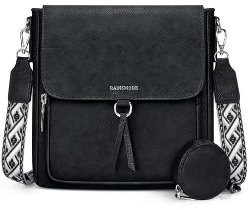 RAINSMORE Umhängetasche Damen Mittelgroß Handtasche Damen Crossbody Bag Leder PU Schultertasche Damen-umhängetaschen mit Breiten Schultergurten