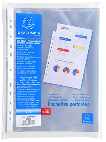 Exacompta 5250E 50er Pack Klarsichthüllen 60μ Standard, Für DIN A4 transparent glasklar oben offen optimal für Ordner Ringbücher und Hefter Prospekthüllen