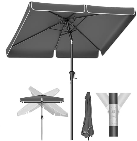 SONGMICS Sonnenschirm 200 x 150 cm, rechteckiger Balkonschirm, Sonnenschutz UPF 50+, beidseitig um 30° knickbar, für Garten, Terrasse, ohne Ständer, grau GPU048G01