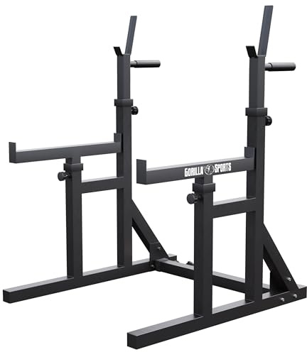 GORILLA SPORTS® Squat Rack - mit Dip-Station, Höhe und Breite verstellbar, bis 300kg belastbar, Schwarz - Langhantelständer, Langhantelablage, Kniebeugenständer, Hantelablage, Hantelständer
