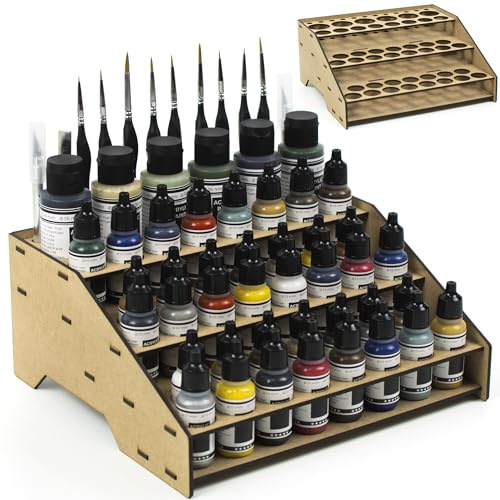 PROSCALE Farbständer (Farben-Organizer) für Tabletop-Farben & Modellbau Tisch-Farbenregal 26 mm + 36 mm mit Pinselhalter Kompatibel mit Vallejo, Army Painter, AK (Modul A)
