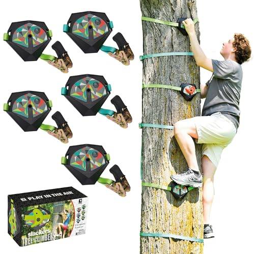 Slackers Ninja Treeclimbers Kletterset - 5 Baumtrittplatten mit Anti-Rutsch-Griptape & 4 Klettergriffen - Kletterhilfe für Kinder & Familien - Baumklettern für Garten & Baumhaus - max. 113 kg